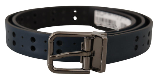 Dolce & Gabbana Blue Perforated Skinny Leather Metal Buckle Belt