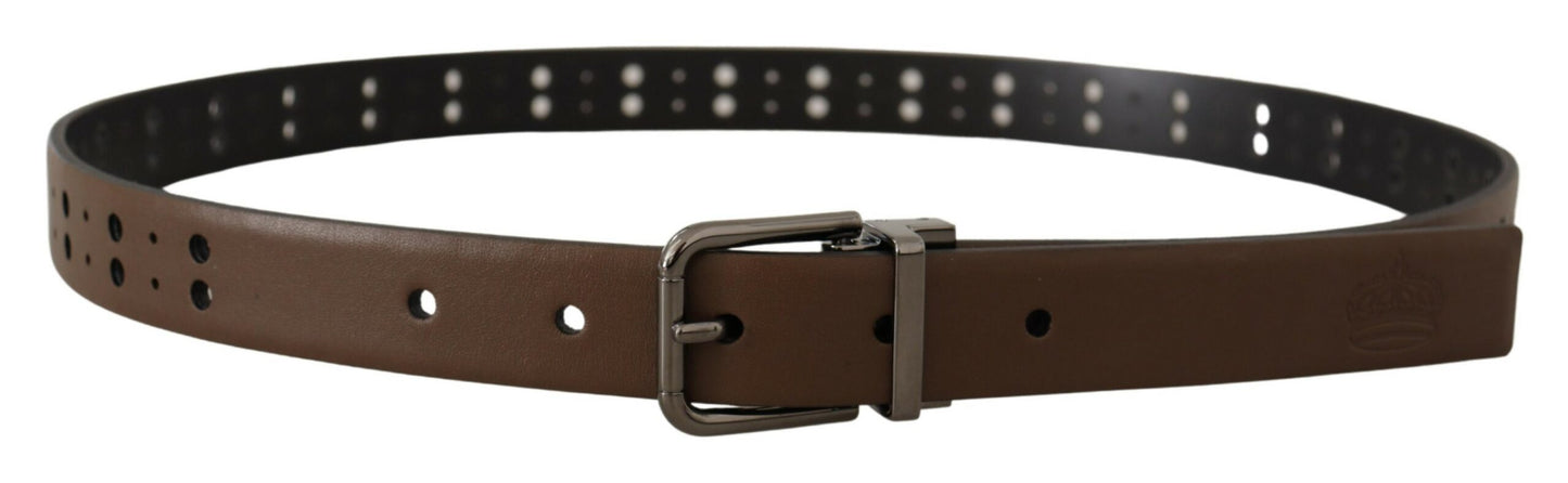 Dolce & Gabbana Dark Brown Perforated Leather Metal Belt