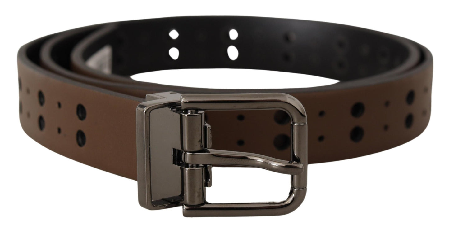 Dolce & Gabbana Dark Brown Perforated Leather Metal Belt