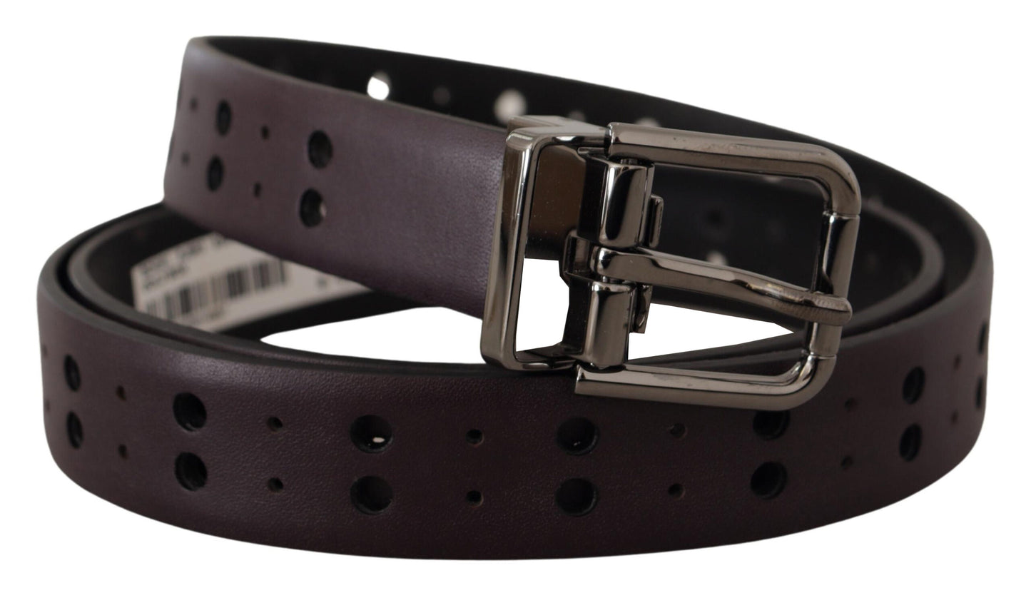 Dolce & Gabbana Burgundy Leather Perforated Metal Buckle Belt