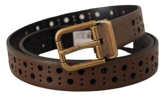 Dolce & Gabbana Brown Leather Perforated Crown Belt