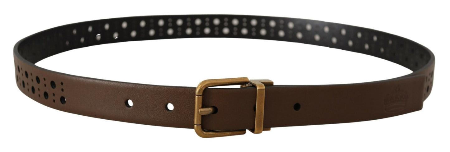 Dolce & Gabbana Brown Leather Perforated Crown Belt