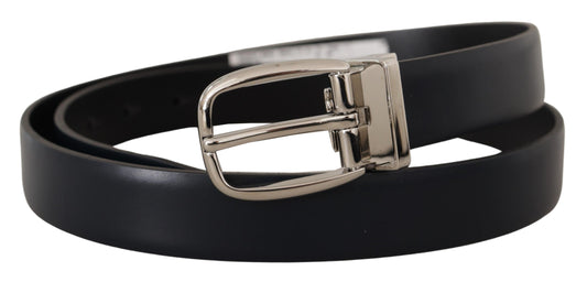 Dolce & Gabbana Black Leather Formal Silver Metal Buckle Belt