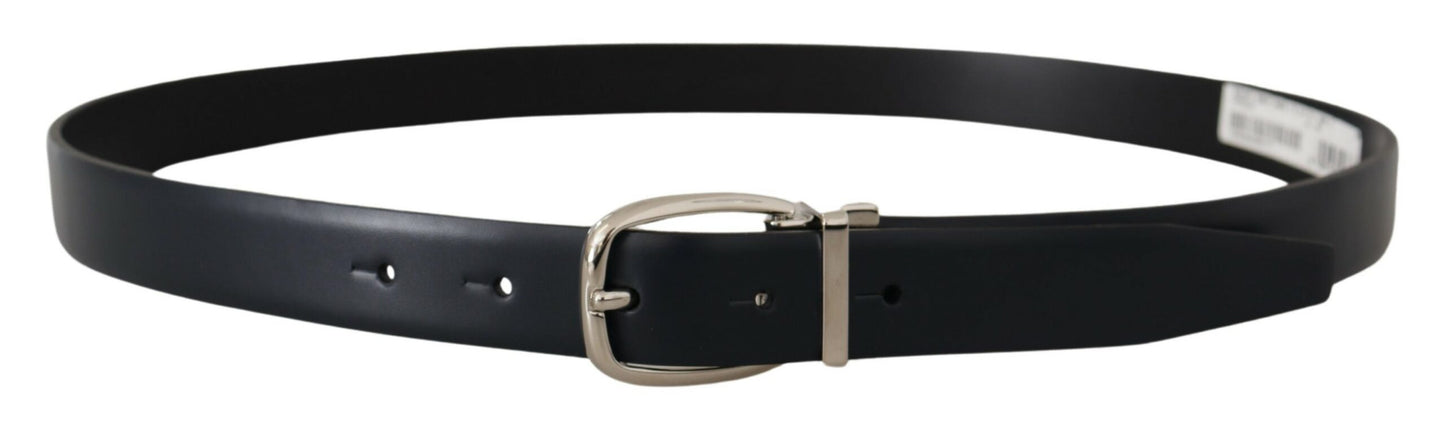 Dolce & Gabbana Black Leather Formal Silver Metal Buckle Belt