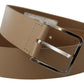 Dolce & Gabbana Beige Calf Leather Wide Silver Metal Belt