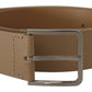 Dolce & Gabbana Beige Calf Leather Wide Silver Metal Belt