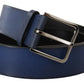 Dolce & Gabbana Blue Calf Leather Silver Metal Buckle Classic Belt