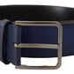 Dolce & Gabbana Blue Calf Leather Silver Metal Buckle Classic Belt