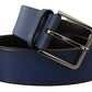 Dolce & Gabbana Blue Calf Leather Silver Metal Buckle Classic Belt