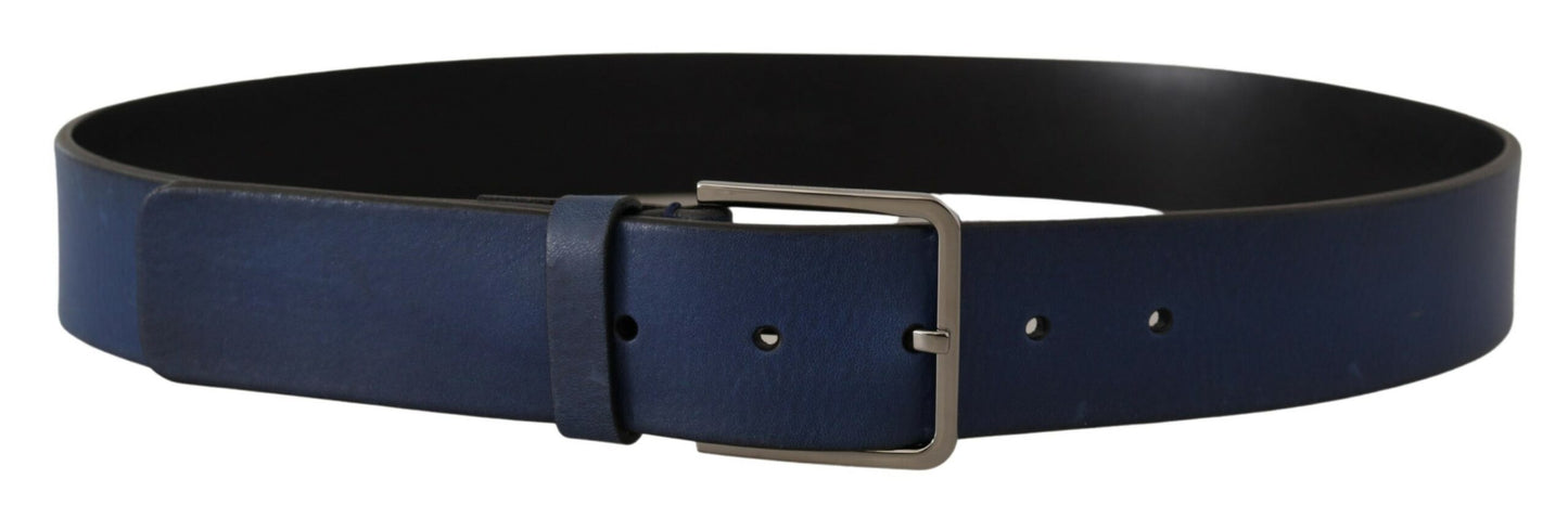 Dolce & Gabbana Blue Calf Leather Silver Metal Buckle Classic Belt