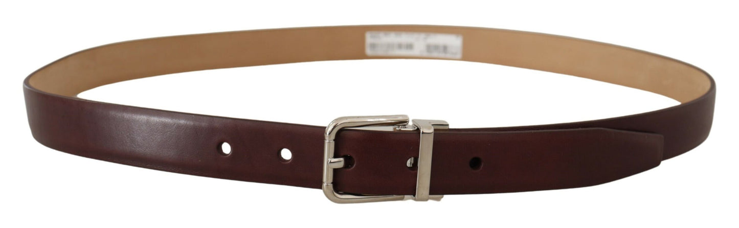 Dolce & Gabbana Dark Brown Calf Leather Silver Metal Buckle Belt