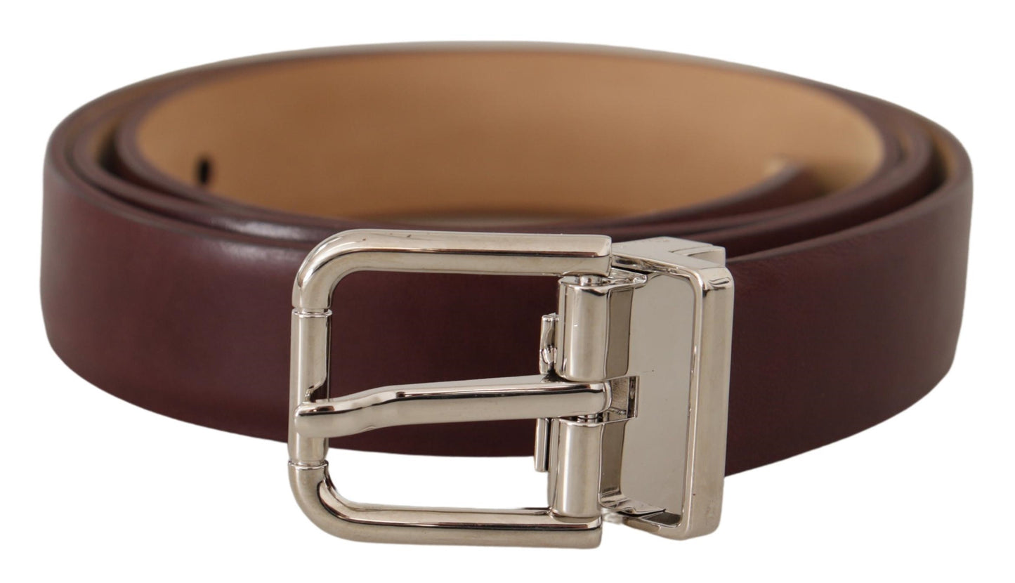 Dolce & Gabbana Dark Brown Calf Leather Silver Metal Buckle Belt