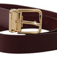 Dolce & Gabbana Maroon Vitello Leather Gold Metal Buckle Belt