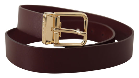 Dolce & Gabbana Maroon Vitello Leather Gold Metal Buckle Belt