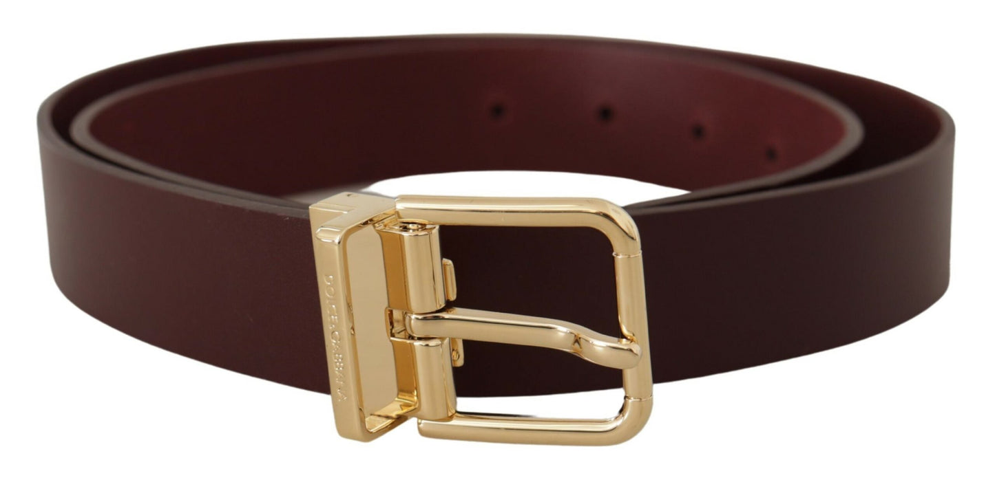 Dolce & Gabbana Maroon Vitello Leather Gold Metal Buckle Belt