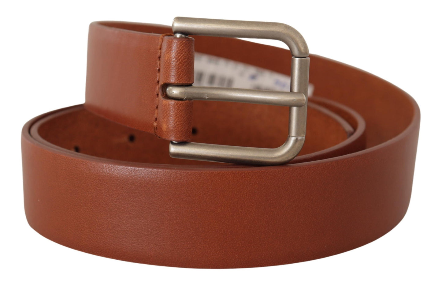 Dolce & Gabbana Brown Calf Leather Silver Tone Metal Buckle Belt