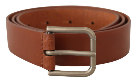 Dolce & Gabbana Brown Calf Leather Silver Tone Metal Buckle Belt