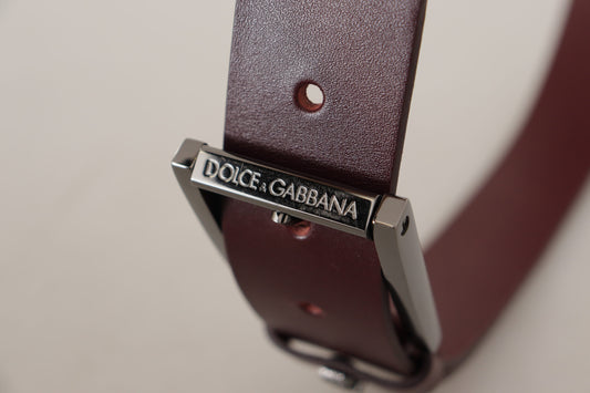 Dolce & Gabbana Brown Leather Silver Metal Crown Buckle Belt