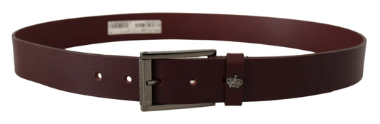 Dolce & Gabbana Brown Leather Silver Metal Crown Buckle Belt