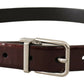 Dolce & Gabbana Brown Patent Leather Silver Metal Buckle Belt