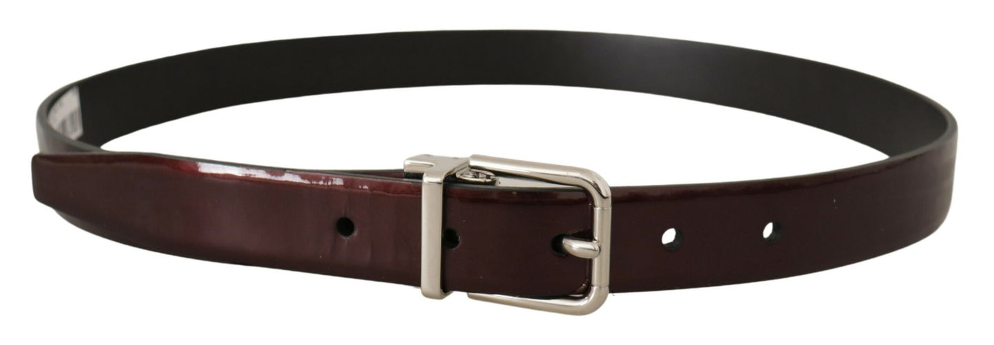 Dolce & Gabbana Brown Patent Leather Silver Metal Buckle Belt