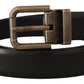 Dolce & Gabbana Black Calf Leather Brushed Brass Box Buckle Belt