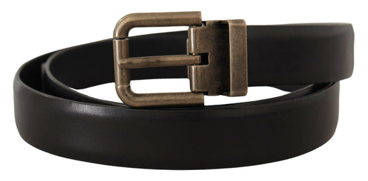 Dolce & Gabbana Black Calf Leather Brushed Brass Box Buckle Belt