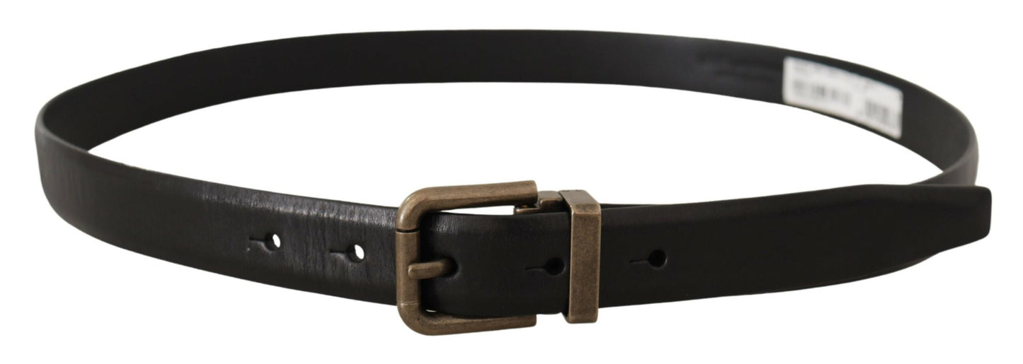 Dolce & Gabbana Black Calf Leather Brushed Brass Box Buckle Belt