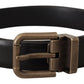 Dolce & Gabbana Black Calf Leather Brushed Brass Box Buckle Belt