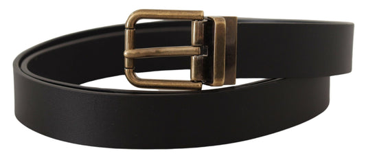 Dolce & Gabbana Black Leather Brass Metal Box Buckle Belt