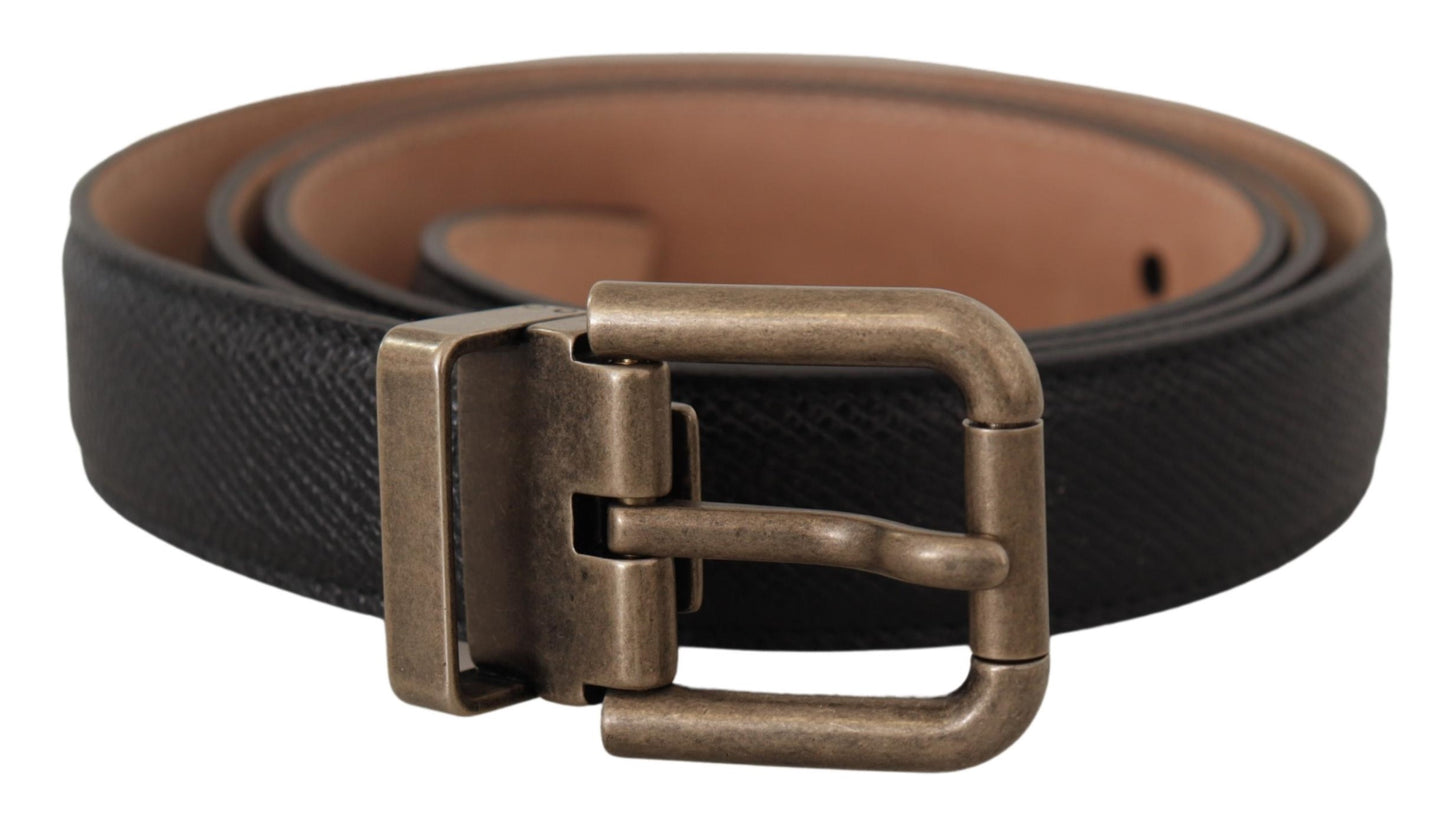 Dolce & Gabbana Black Brown Backed Leather Brass Buckle Belt