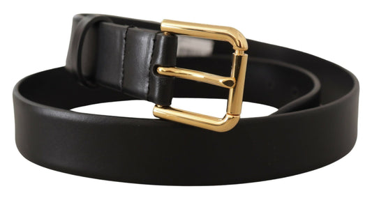 Dolce & Gabbana Black Calf Leather Gold Metal Logo Buckle Brown