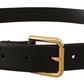 Dolce & Gabbana Black Calf Leather Gold Metal Logo Buckle Brown