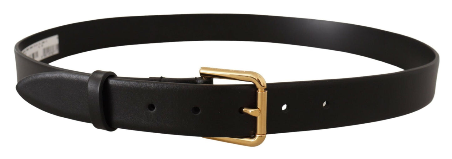 Dolce & Gabbana Black Calf Leather Gold Metal Logo Buckle Brown