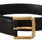 Dolce & Gabbana Black Calf Leather Gold Metal Logo Buckle Brown