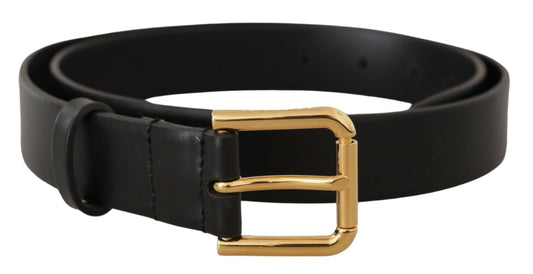 Dolce & Gabbana Black Calf Leather Gold Metal Logo Buckle Brown