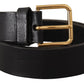 Dolce & Gabbana Black Leather Gold Tone Logo Metal Buckle Belt