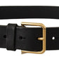 Dolce & Gabbana Black Leather Gold Tone Logo Metal Buckle Belt