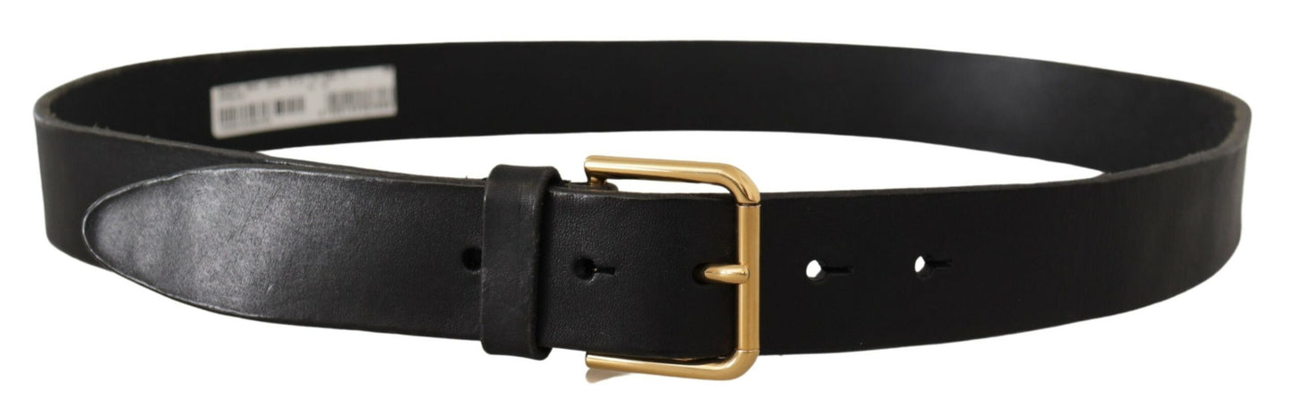 Dolce & Gabbana Black Leather Gold Tone Logo Metal Buckle Belt