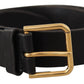 Dolce & Gabbana Black Leather Gold Tone Logo Metal Buckle Belt