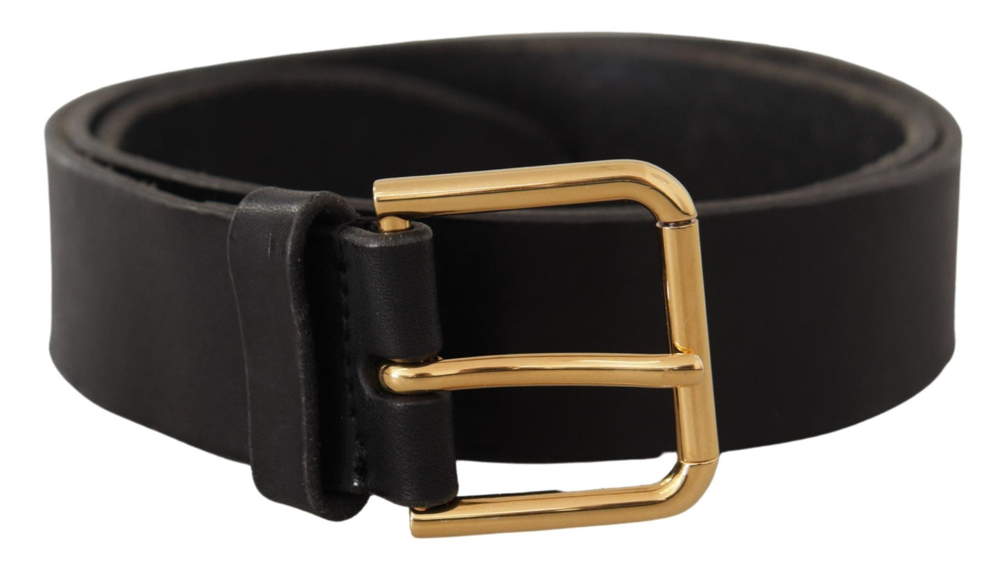 Dolce & Gabbana Black Leather Gold Tone Logo Metal Buckle Belt