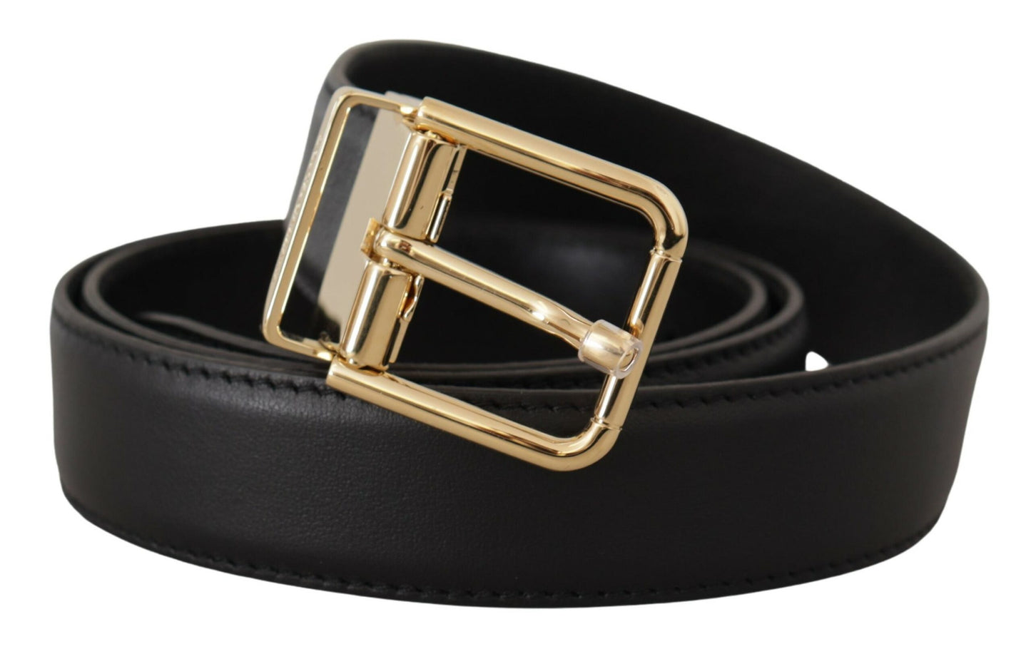 Dolce & Gabbana Black Classic Leather Gold Metal Logo Buckle Belt