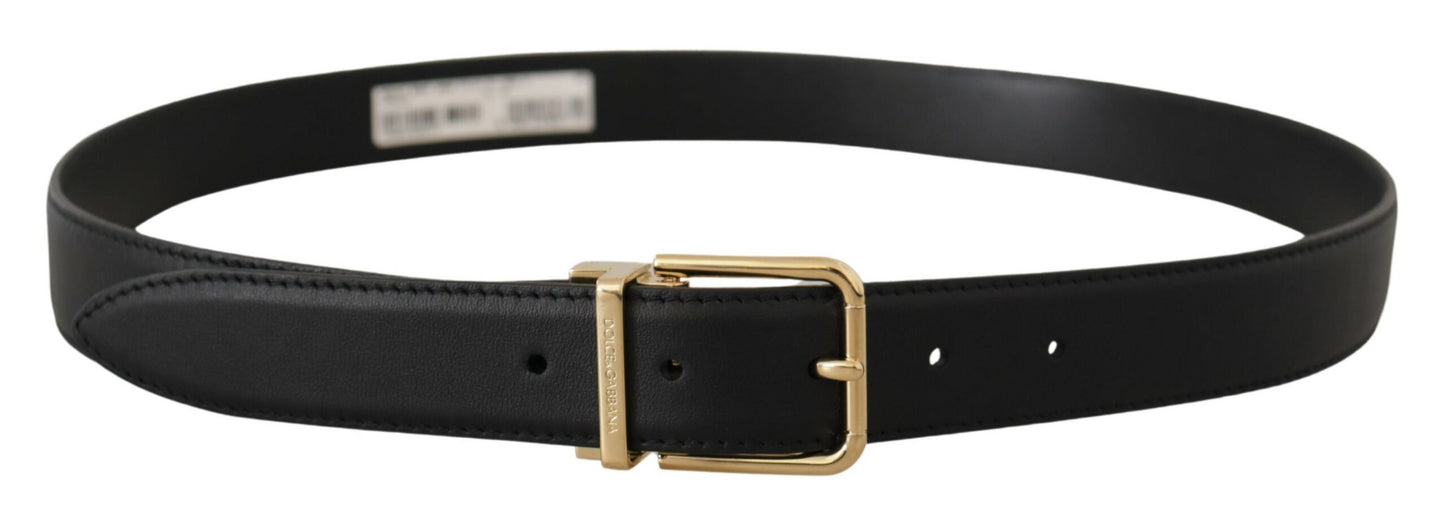 Dolce & Gabbana Black Classic Leather Gold Metal Logo Buckle Belt