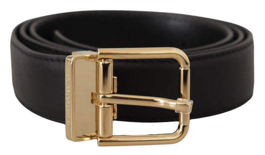 Dolce & Gabbana Black Classic Leather Gold Metal Logo Buckle Belt