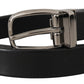 Dolce & Gabbana Black Leather Silver Chrome Metal Logo Buckle Belt