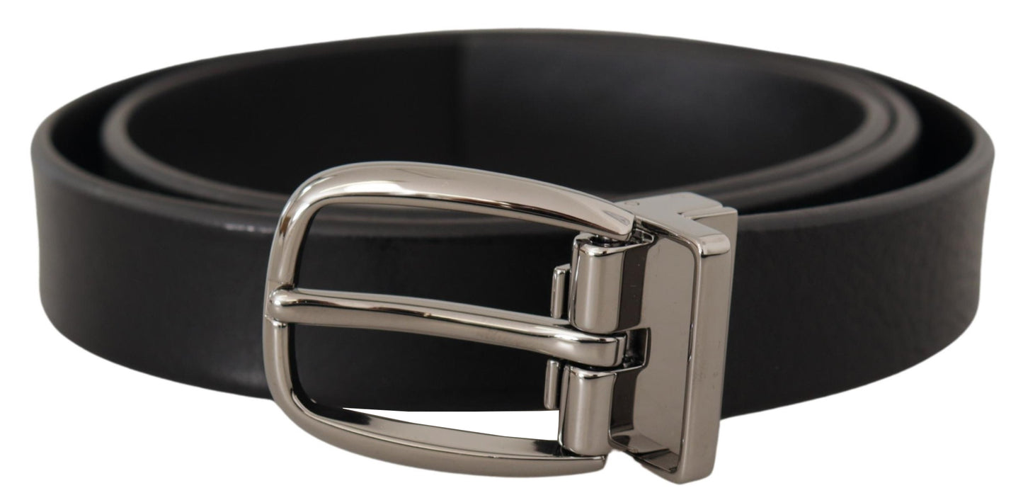 Dolce & Gabbana Black Classic Calf Leather Metal Logo Belt