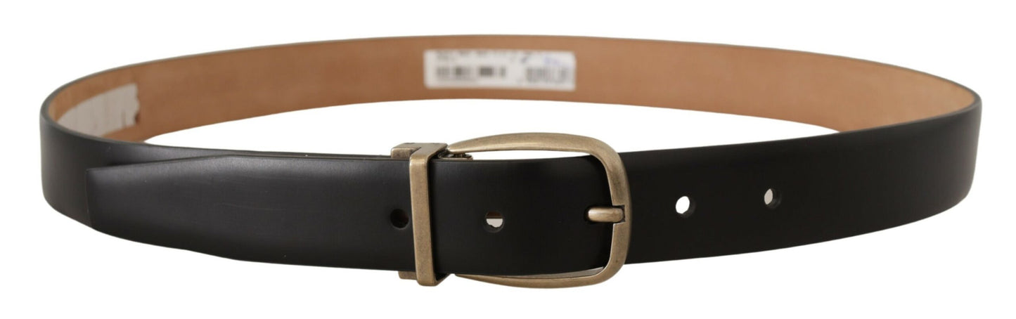 Dolce & Gabbana Black Brown Backend Leather Vintage Metal Buckle Belt