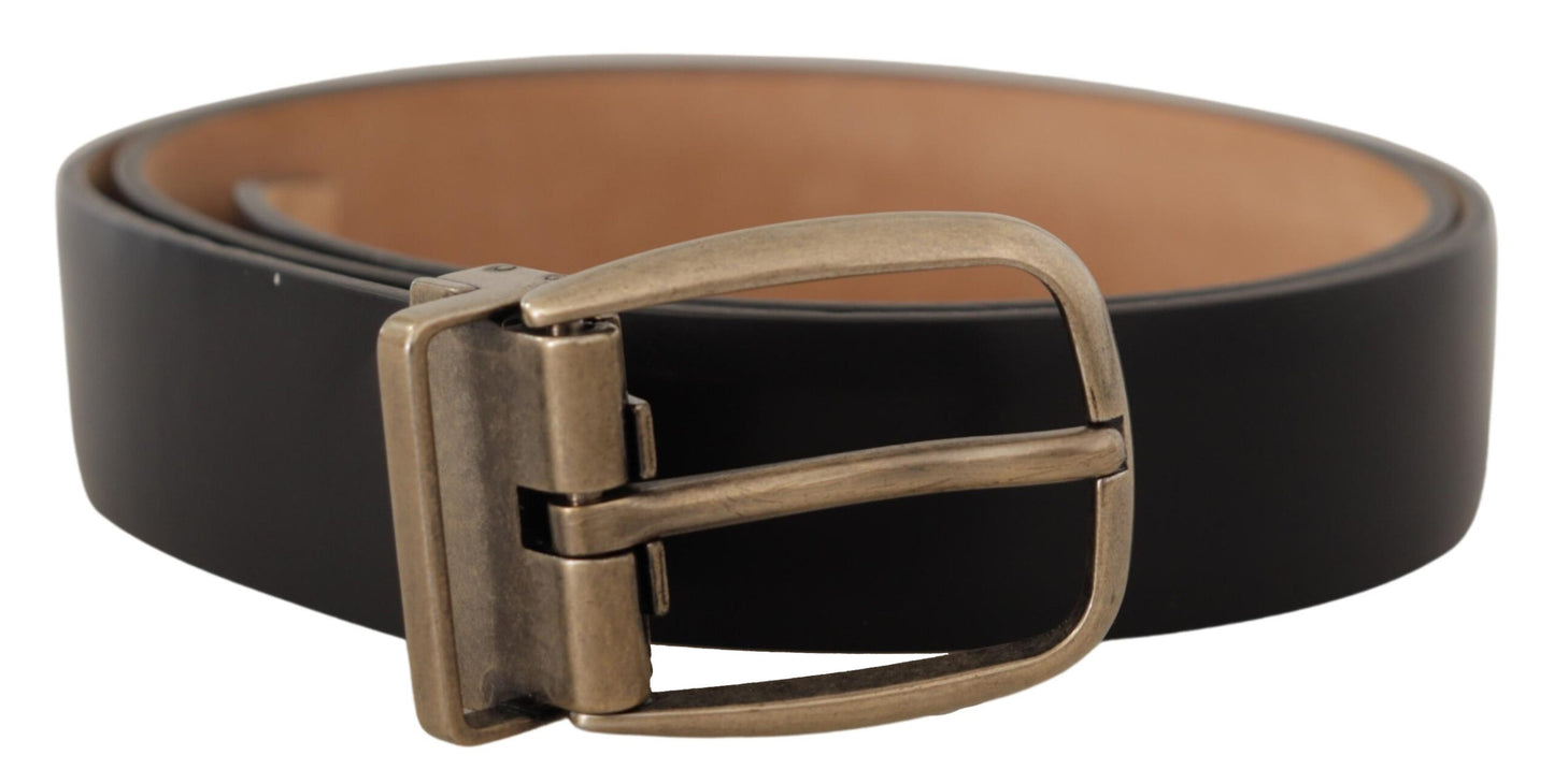 Dolce & Gabbana Black Brown Backend Leather Vintage Metal Buckle Belt