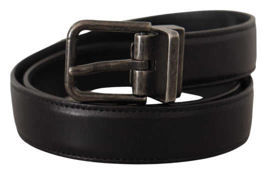 Dolce & Gabbana Black Calf Leather Logo Metal Buckle Belt