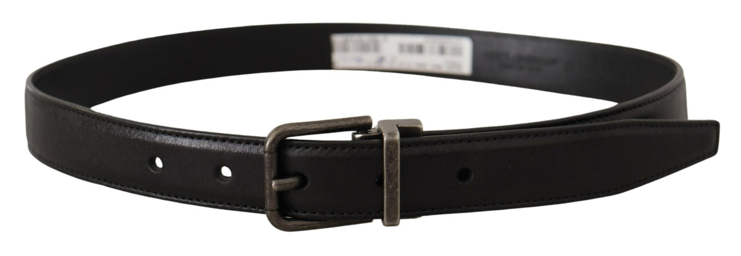 Dolce & Gabbana Black Calf Leather Logo Metal Buckle Belt